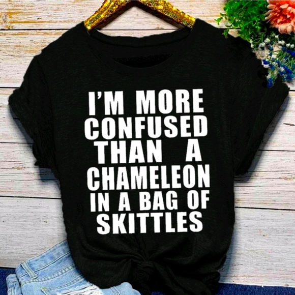 Black Rose Chic Tops - "I'm More Confused..." Fun Graphic Print Tee